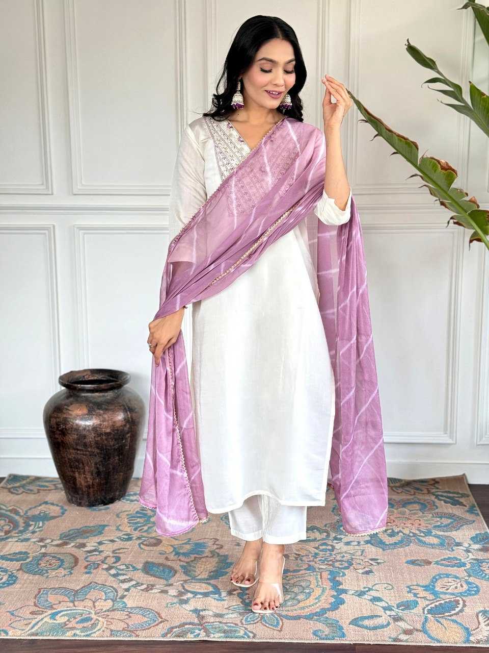 YNF VISCOSE CHANDERI KESH242 VICTORIYA SUITS & DRESSES WHOLESALE EMBROIDERY CHANDERI LONG KURTI WHITE SALWAR SUITS MANUFACTURE - Deevit International