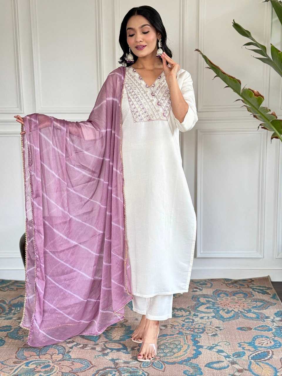 YNF VISCOSE CHANDERI KESH242 VICTORIYA SUITS & DRESSES WHOLESALE EMBROIDERY CHANDERI LONG KURTI WHITE SALWAR SUITS MANUFACTURE - Deevit International