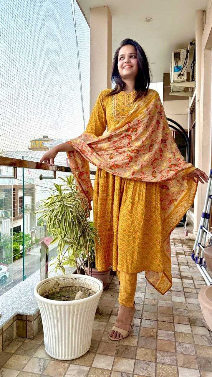 YNF VISCOSE CHANDERI KESH246 Yogita SUITS & DRESSES WHOLESALE PRINTED CHANDERI PRINTED YELLOW SALWAR HALDI OUTFITS SUITS MANUFACTURE - Deevit International