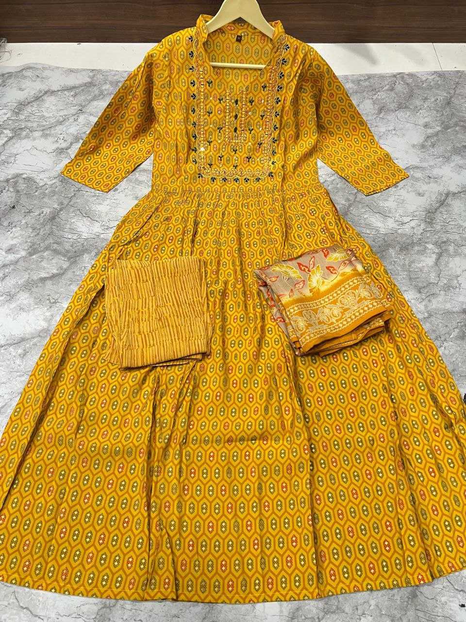 YNF VISCOSE CHANDERI KESH246 Yogita SUITS & DRESSES WHOLESALE PRINTED CHANDERI PRINTED YELLOW SALWAR HALDI OUTFITS SUITS MANUFACTURE - Deevit International