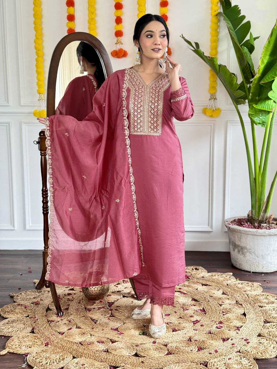 YNF VISCOSE CHANDERI RIN174 MADHVI   & DRESSES WHOLESA EMBRODERY WEDDING CHANDERI SUITS MANUFACTURER - Deevit International