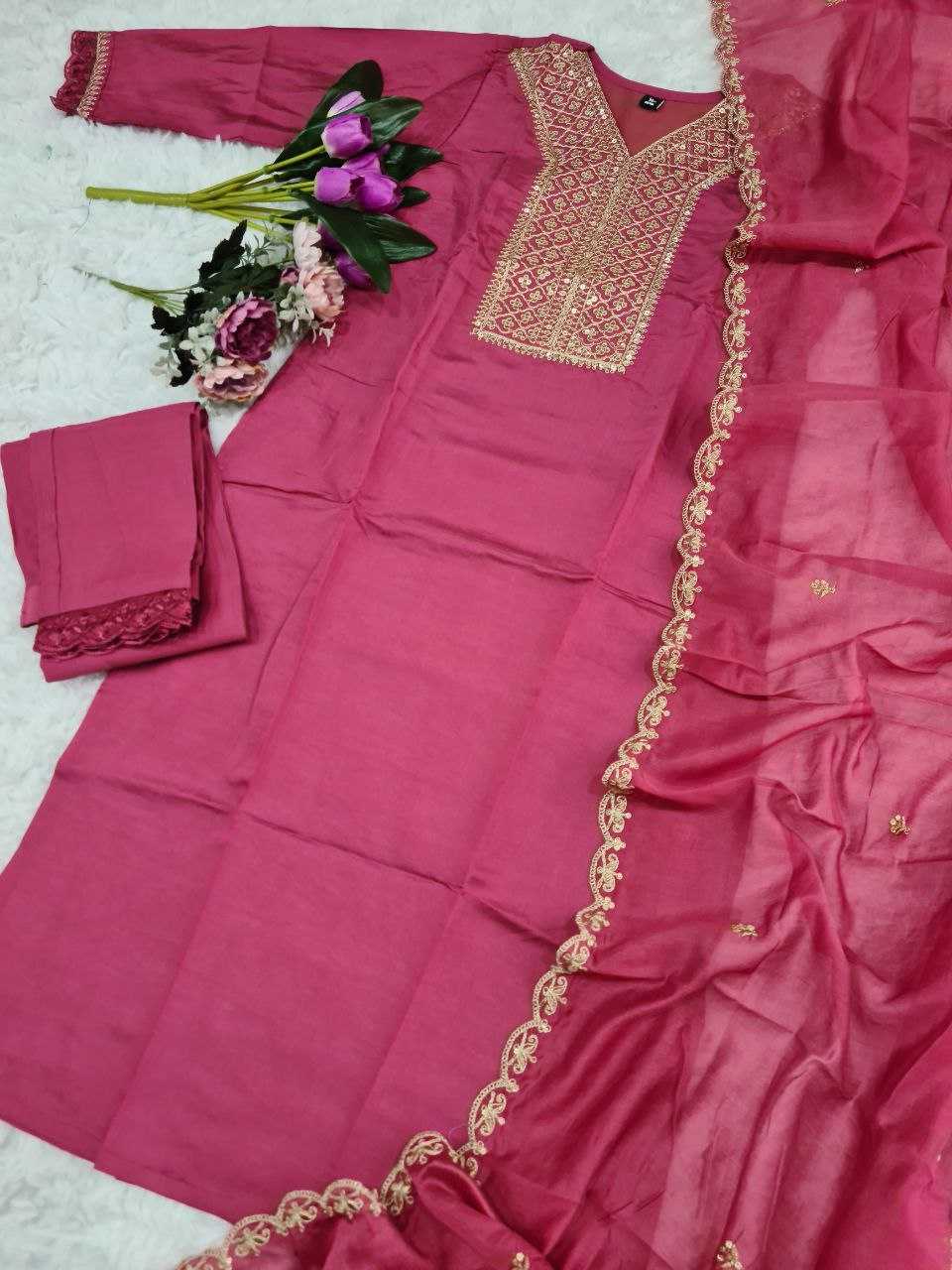 YNF VISCOSE CHANDERI RIN174 MADHVI   & DRESSES WHOLESA EMBRODERY WEDDING CHANDERI SUITS MANUFACTURER - Deevit International