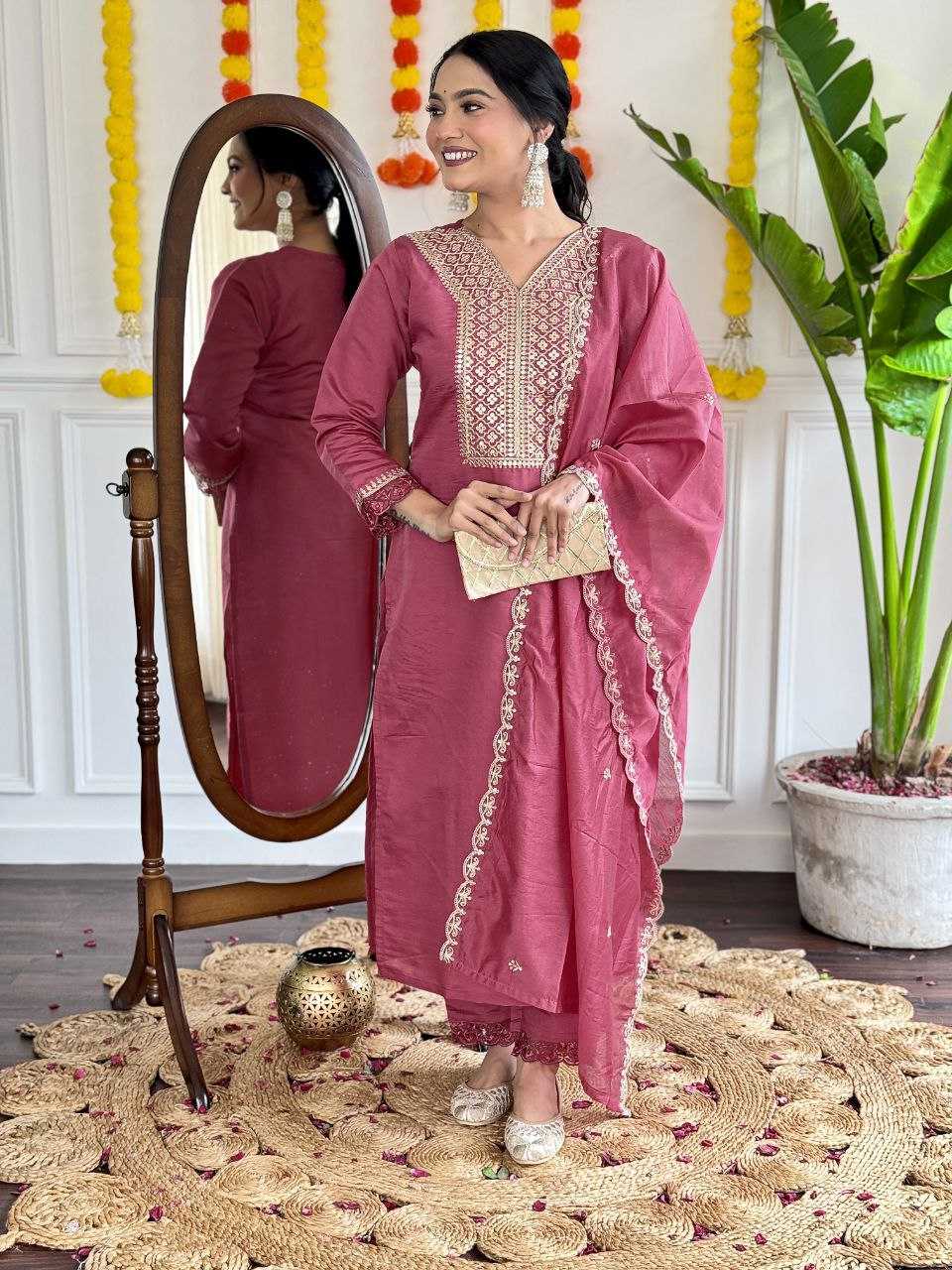 YNF VISCOSE CHANDERI RIN174 MADHVI   & DRESSES WHOLESA EMBRODERY WEDDING CHANDERI SUITS MANUFACTURER - Deevit International