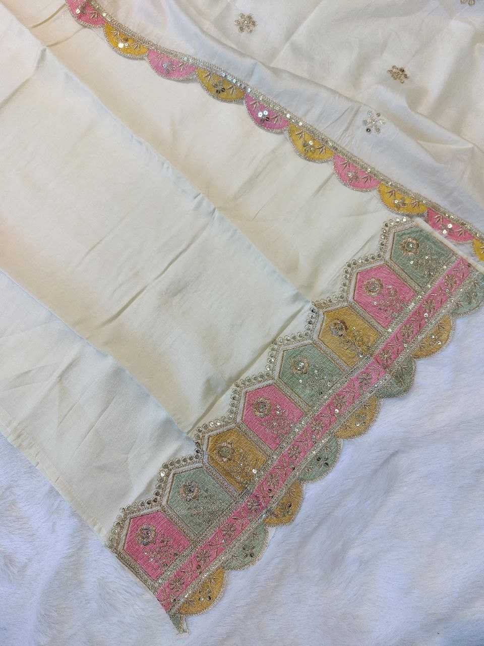 YNF VISCOSE CHANDERI RIN201 RRD41 SUITS & DRESSES WHOLESALE EMBROIDERY WEDDING CHNADERI WHITE SUITS MANUFACTURE - Deevit International